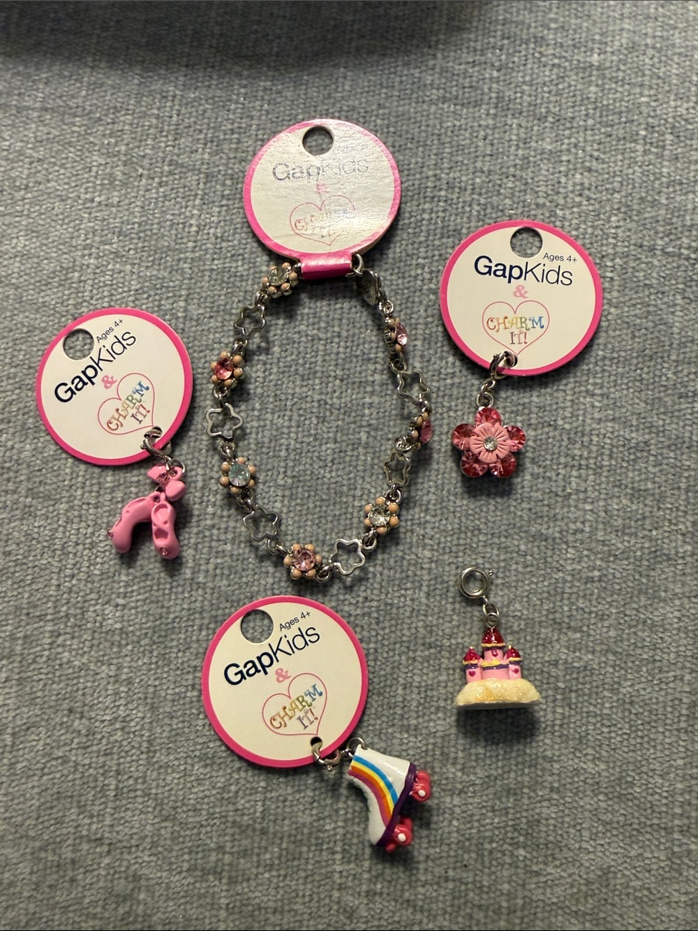 GAP Kids Pink Floral Link Charm Bracelet with Sweet Themed Charms